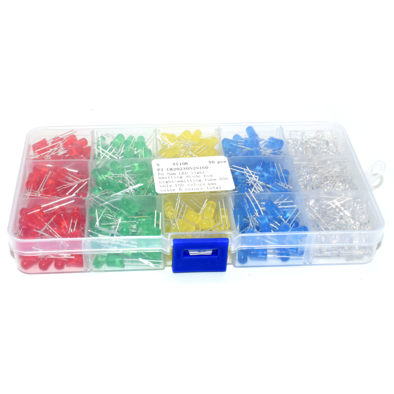 F5 5mm LED light-emitting diode box Light-emitting tube 500 only 100 colors per color 5 colors total 500PCS