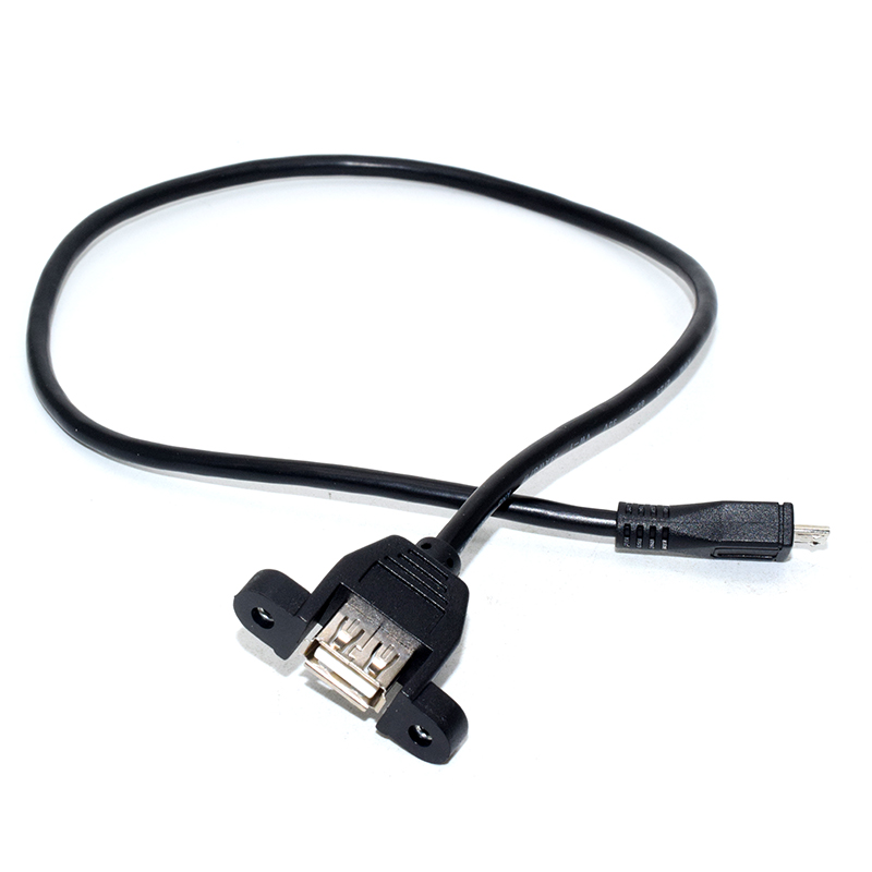 micro b male 5 pin to USB A 2.0 female extension cable panel mount screw ear 50cm cord With screw holes Baffle line
