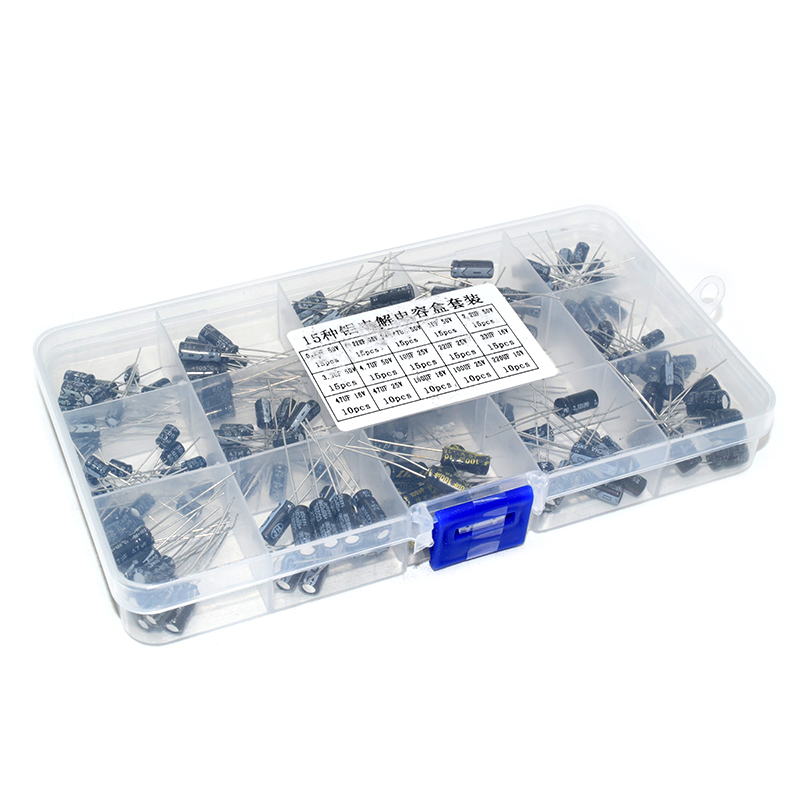 15values 200pcs Electrolytic Capacitor Organization Storage 0.1-220uF Capacitors Assortment Box Kit