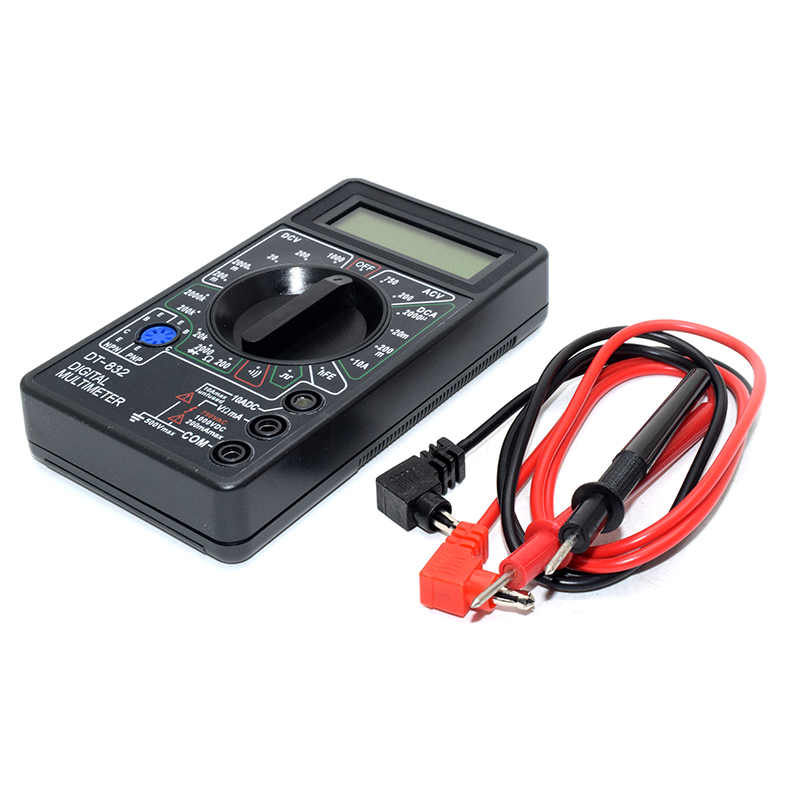 DT832 Digital LCD Multimeter Ohm Voltage Ampere Meter Buzzer Function with Test Probe