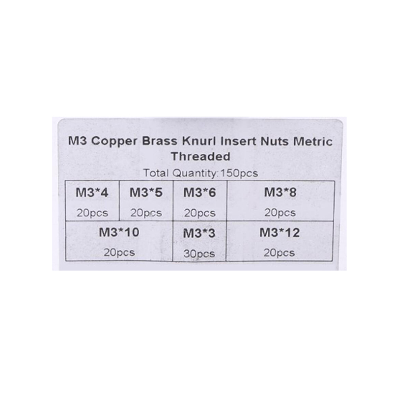 150pcs M3 Brass injection nut Kit , M3*3 30pcs M3*4 20 pcs M3*5 20pcs M3*6 20pcs M3*8 20pcs M3*10 20pcs M3*12 20pcs