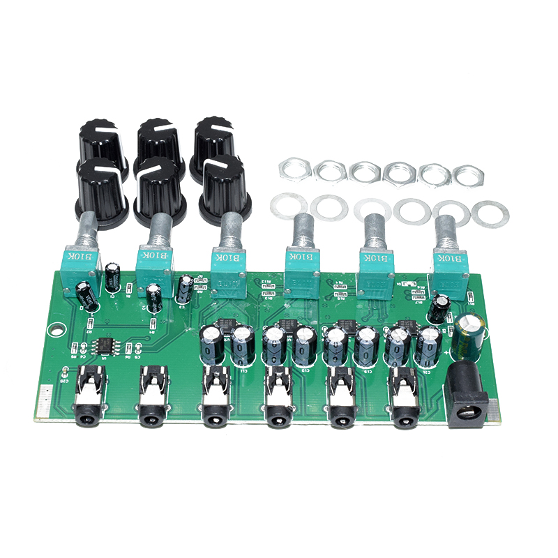 Headphone Amplifiers Audio Signal Mixer Board Earphone Stereo Amplifier 3.5MM 2 Way Input 4 Way Output With Tone Control
