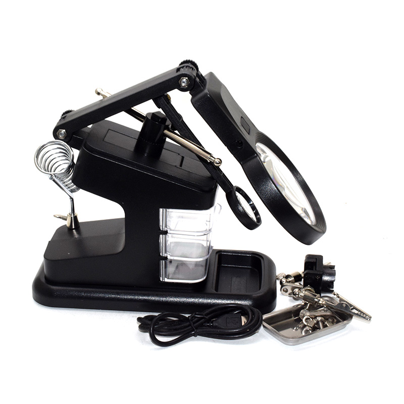 Soldering Iron Station Stand Welding Magnifying Glass Clip Clamp 3 Hand Helping Desktop Magnifier Soldering Repair