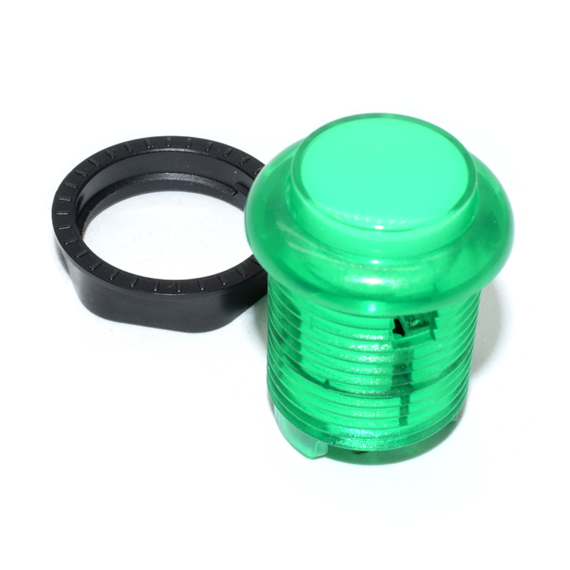 28mm arcade Transparent push Button with 5V Super bright LED - GREEN