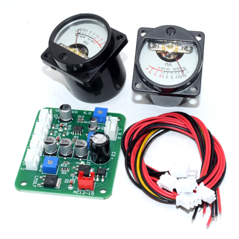 2pcs 10-12V VU Panel Meter 500UA Warm Back Light Recording + Driver Module + Cable Electrical Instruments Machine