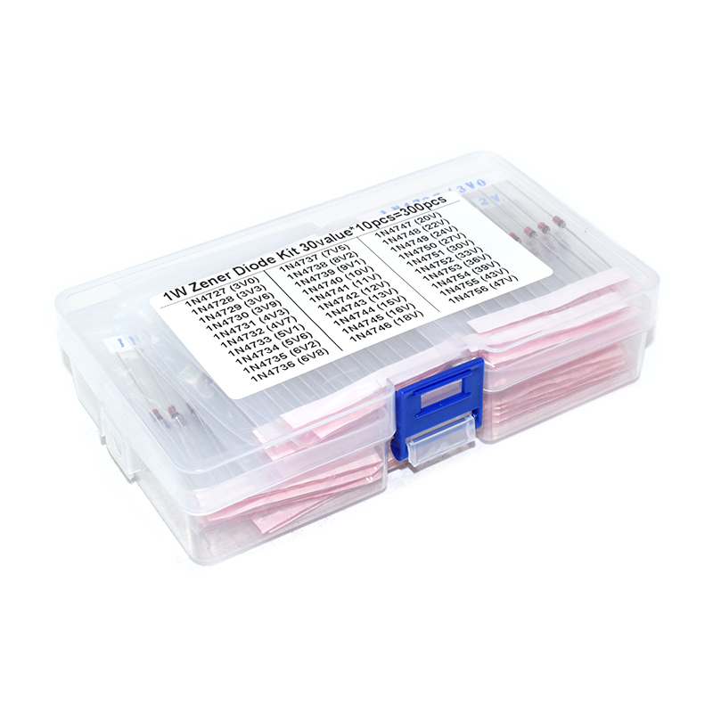 300pcs 30Values*10pcs 1W Zener Diode Assorted Kit 1N4727A (3V) /1N4728A (3.3V)/1N4729A (3.6V)/1N4730A (3.9V)/1N4731A (4.3V)/1N4732A (4.7V)/1N4733A (5.1V)/1N4734A (5.6V)/1N4735A (6.2V)/1N4736A (6.8V)/1N4737A (7.5V)/1N4738A (8.2V)/ 1N4739A (9.1V)/1N4740A (10