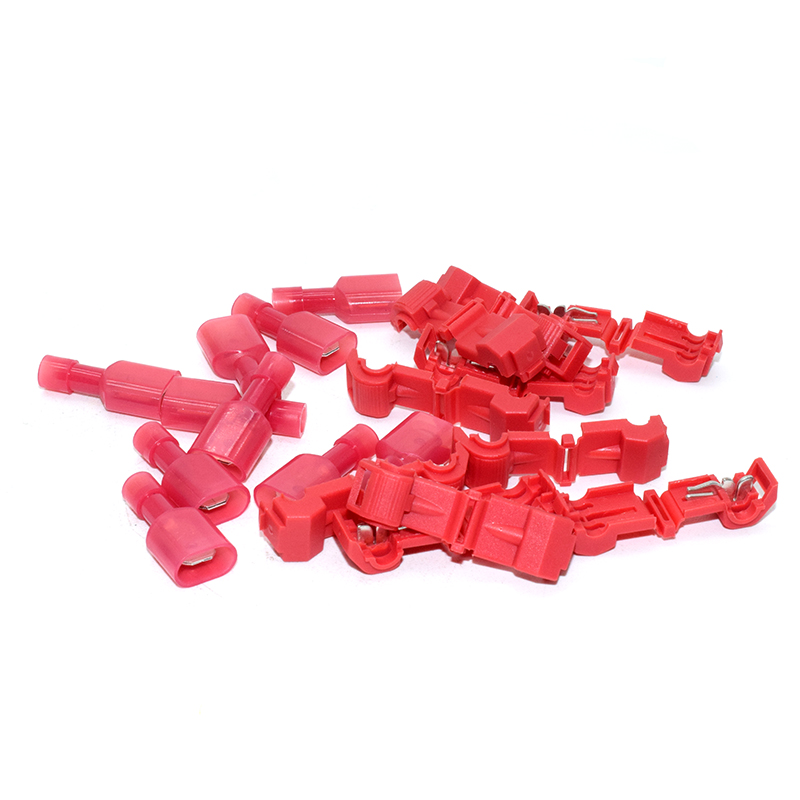 Red T1 0.5-1.5mm2 Cable / T-Tap Wire Connector Self-Stripping Quick Splice Electrical Wire Terminals Insulated Quick Disconnect Spade Terminal For Soft Wire