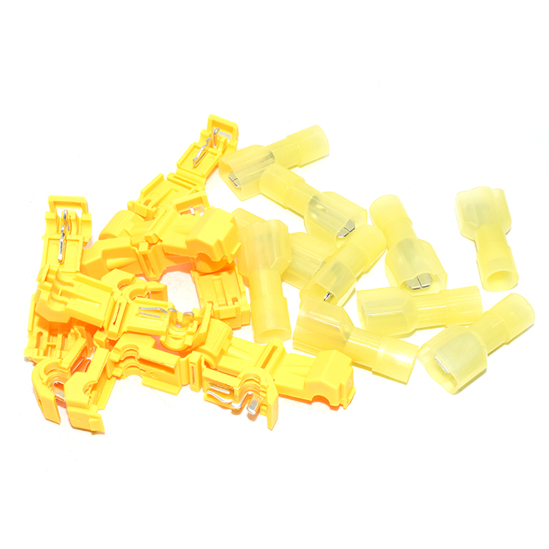 Yellow T3 2-4mm2 Cable / T-Tap Wire Connector Self-Stripping Quick Splice Electrical Wire Terminals Insulated Quick Disconnect Spade Terminal For Soft Wire