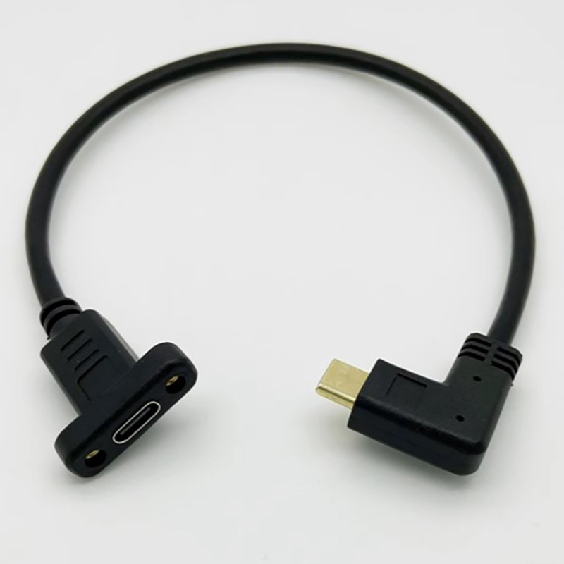 10Gbps 90 degree angled USB 3.1 Type C male to female with Panel Mount Screw Hole Cable USB C to usb c extension 30CM